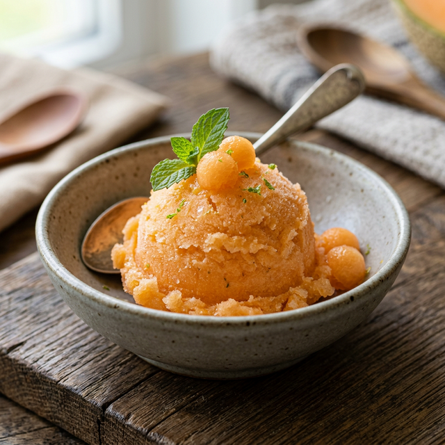 Cantaloupe-Melonen Sorbet